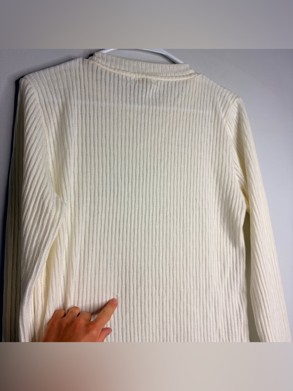 Pilcro Cream Ribbed Mesh Long Sleeve Top Large - Picture 3 of 6